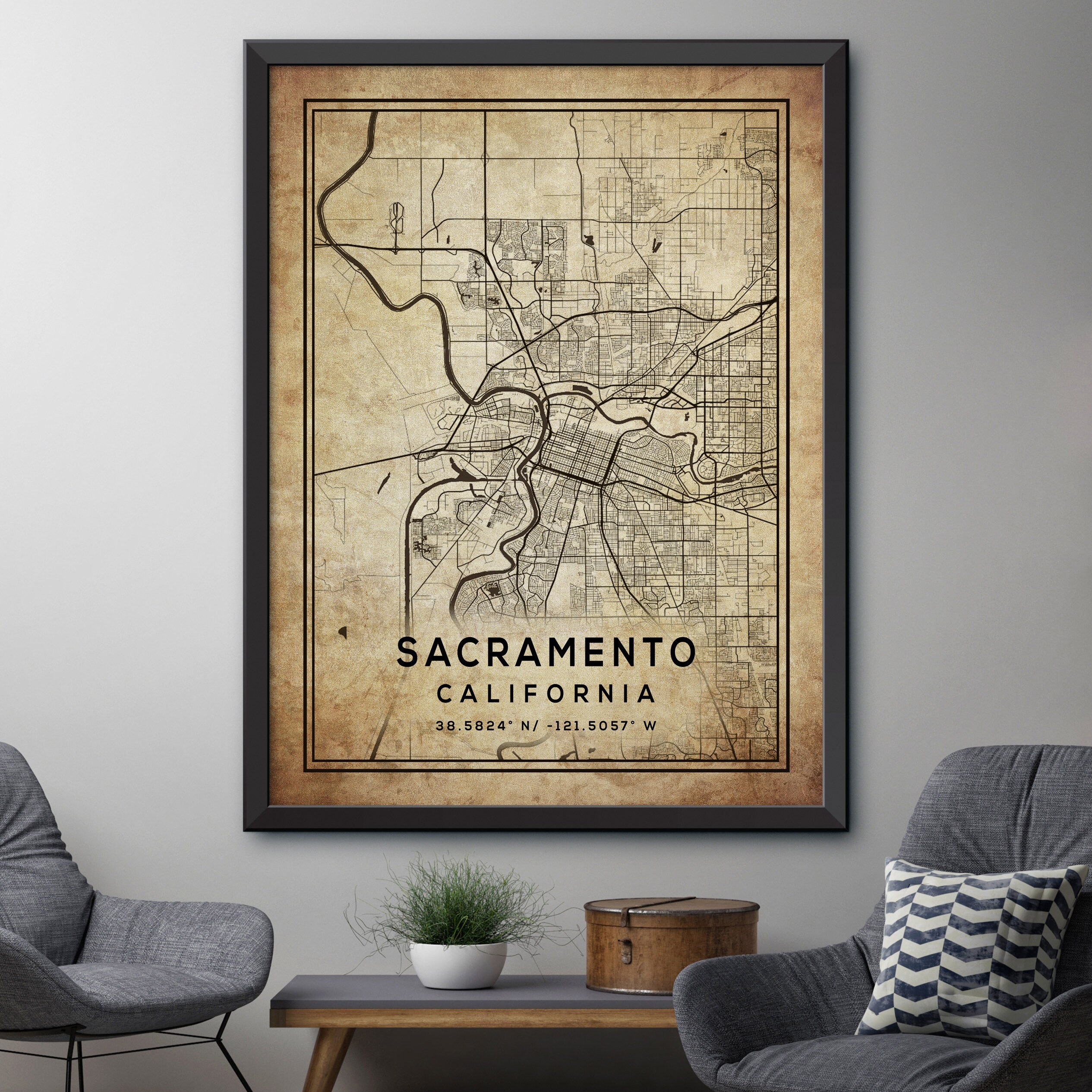 Sacramento Map Print Sacramento City Poster Vintage City | Etsy