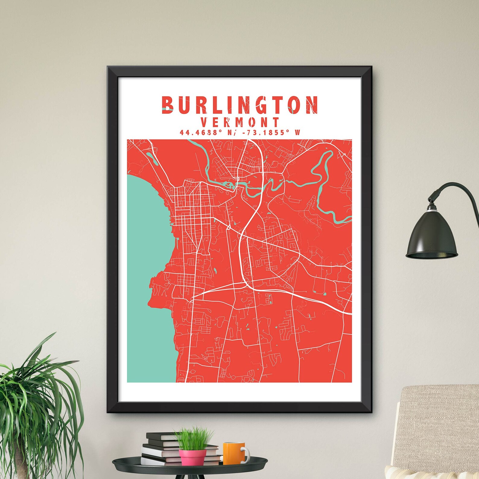 Burlington Map Print Burlington City Poster Vintage City | Etsy