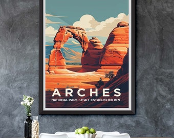 Vintage Arches National Park Framed Poster: Utah Desert Landscape Travel Art Print