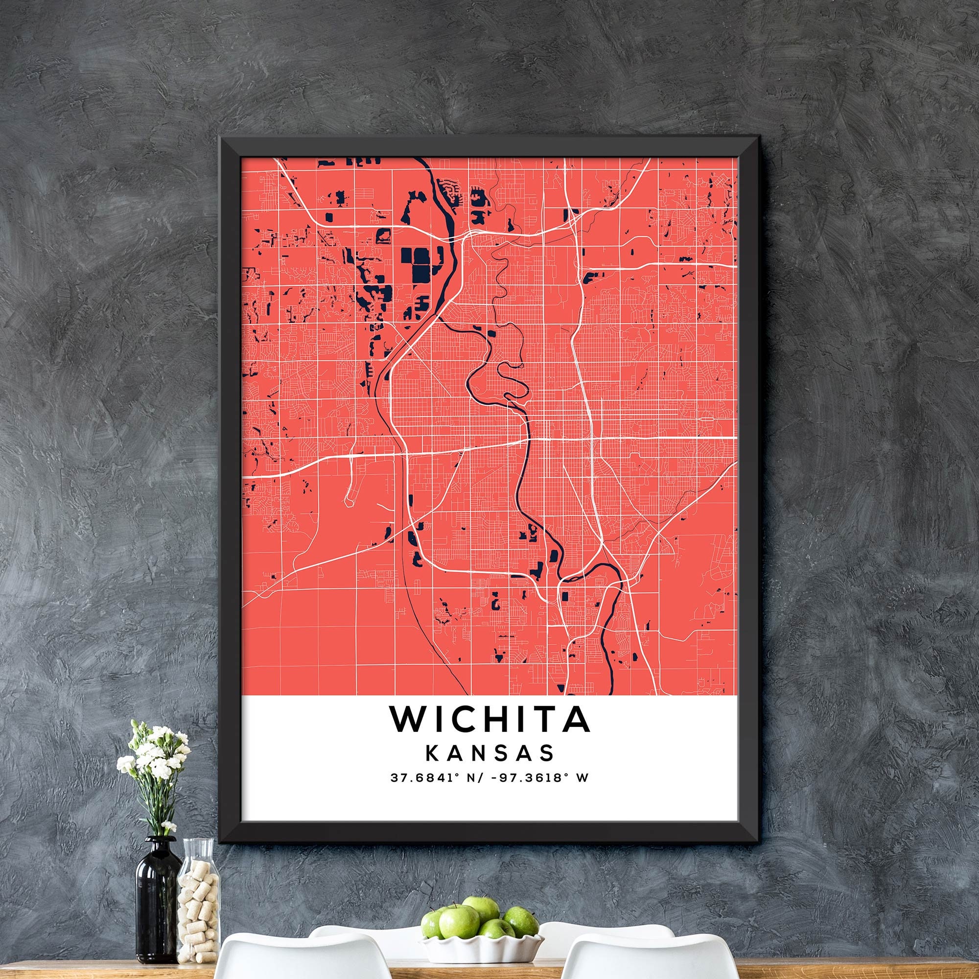 Karte von Wichita Kansas Wichita Karte Druck Wichita Stadt | Etsy