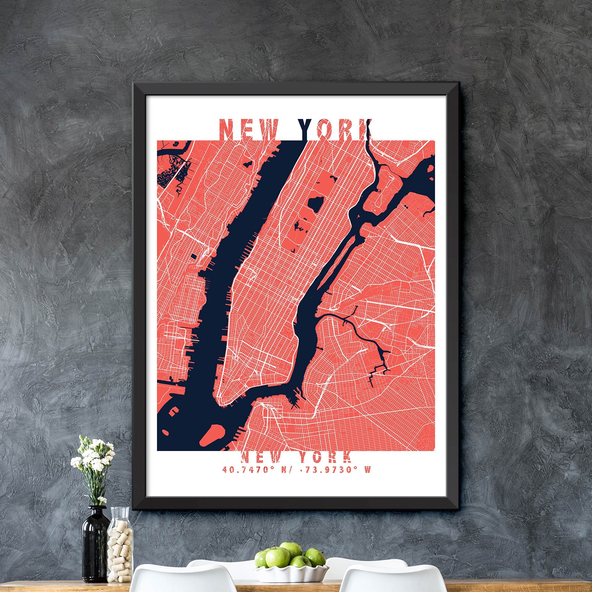 Map of New York New York Map Print New York City Poster | Etsy