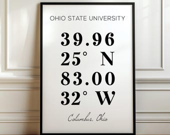 Ohio State University Map Art: Columbus Campus Coordinates Poster