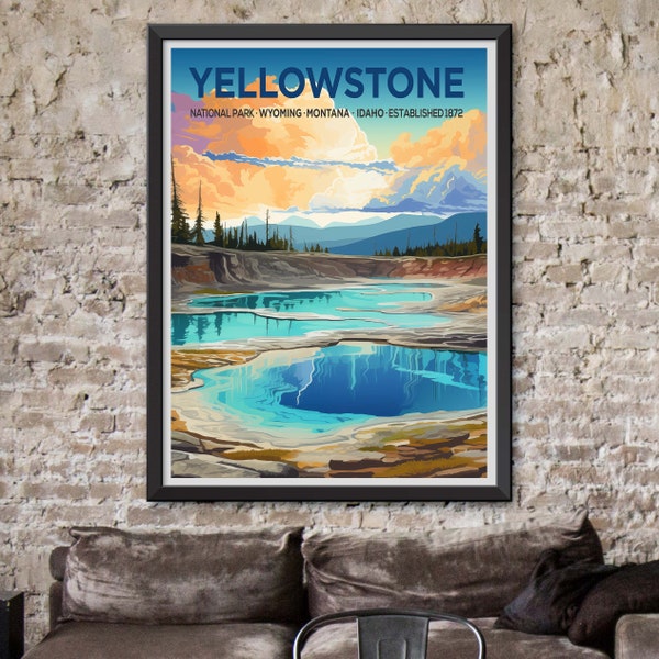 Yellowstone National Park Poster - Adventure Art - Nature Lover Gift - National Park Print - Yellowstone Travel Poster