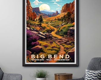 Framed Big Bend National Park Illustration: Framed Travel Poster Art