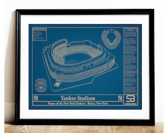 Yankee Stadium Blueprint, Home of the New York Yankees, New York Yankees Poster, PRINT ONLY, Frame Not Included.