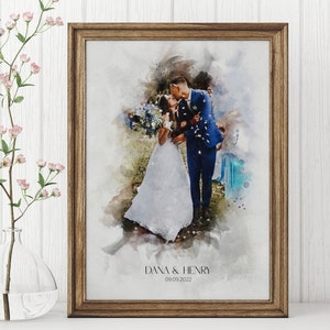 Custom Watercolor Wedding Portrait - Personalized Couple Painting for Anniversary, Engagement & Home Decor
