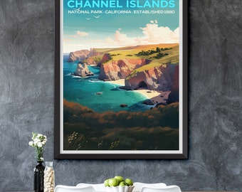 Framed Channel Islands National Park: Vibrant Coastal Serenity Illustration - Vintage-Inspired Travel Poster Art