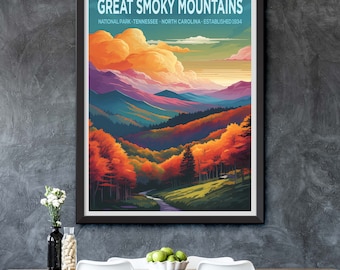 Framed Smoky Mountains National Park Art Print: Nature Travel Poster