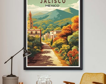 Vibrant Jalisco Mexico Illustration Print - Colorful Heartland Wall Art Decor in Multiple Sizes