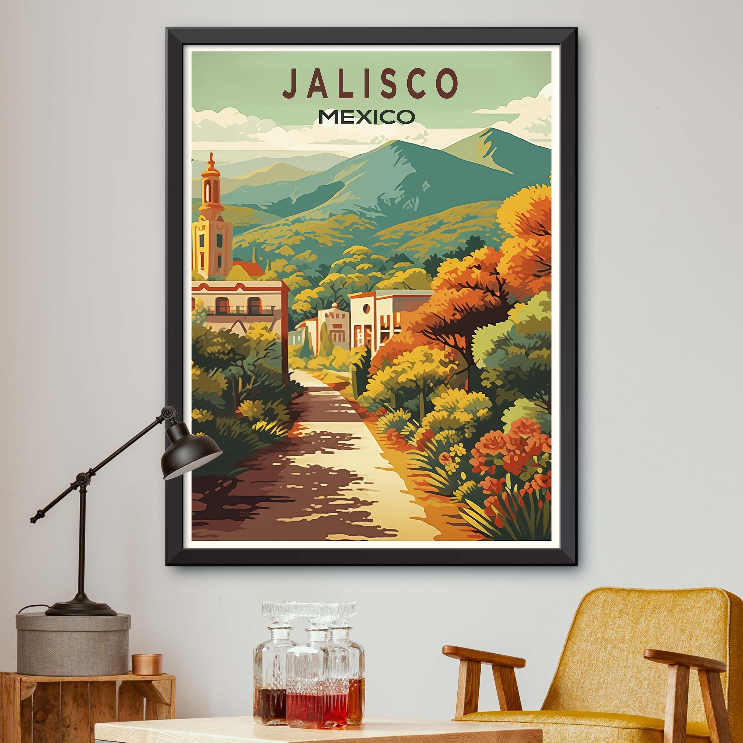 Vibrant Jalisco Mexico Illustration Print - Colorful Heartland