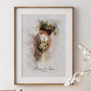 Personalized Watercolor Couple Portrait - Custom Wedding, Anniversary, Valentine's Day Gift from Photo