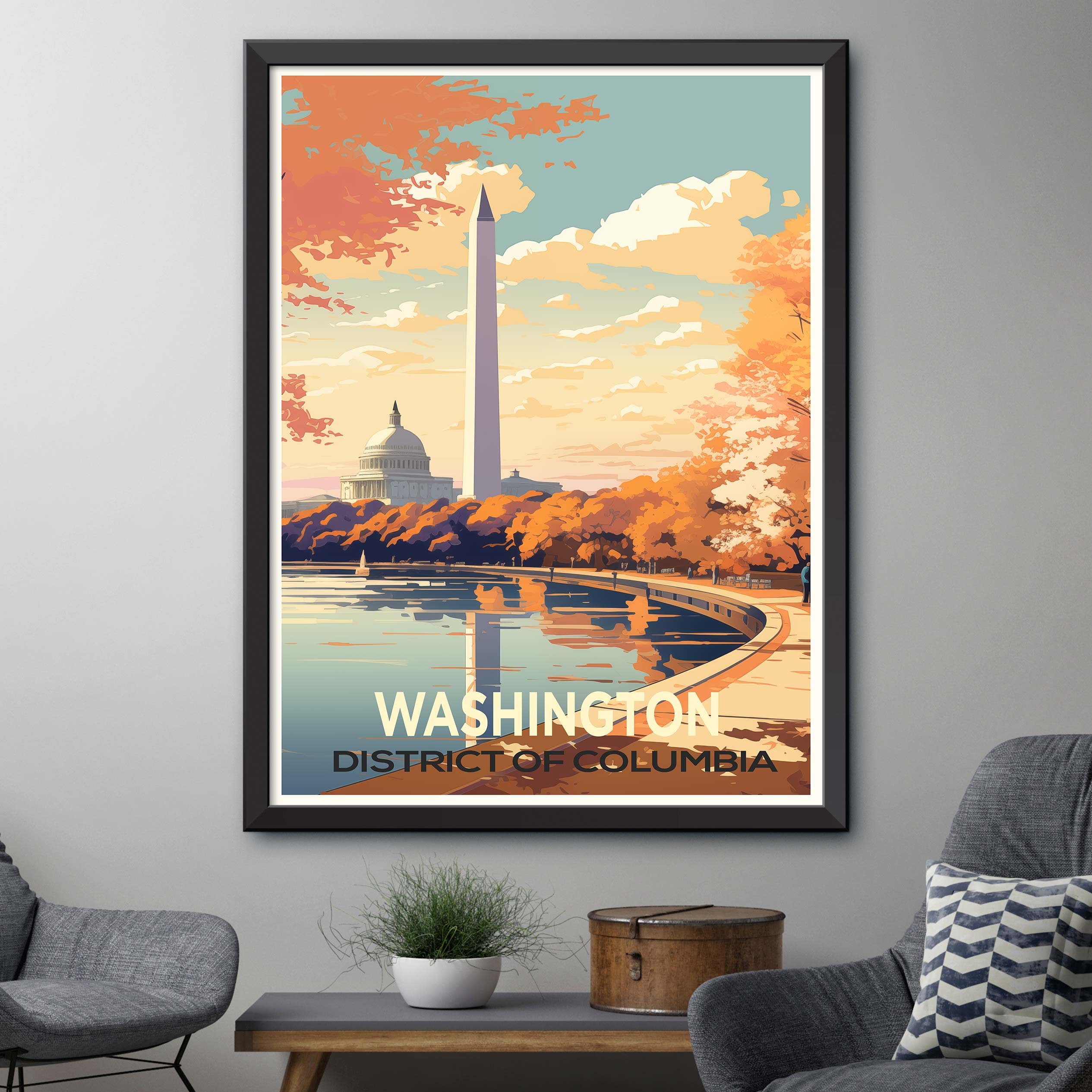 Vintage Washington DC Illustration: Capital City Skyline Poster