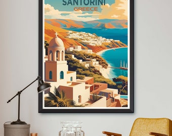 Santorini Greece Poster - Santorini Greece Print - Santorini Greece Art Print - Santorini Wall Decor - Illustration of Santorini