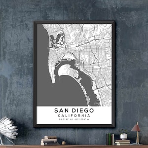 Vintage San Diego Map Print: Black and White City Wall Art