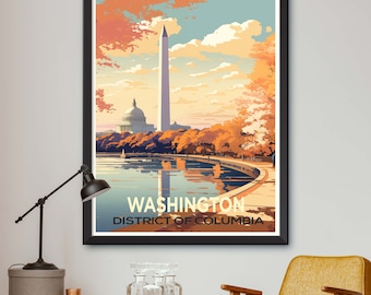Vintage Washington DC Illustration: Capital City Skyline Poster Print for Wall Decor