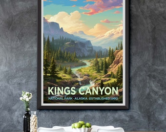 Framed Kings Canyon National Park Art Print: Scenic Landscape Illustration