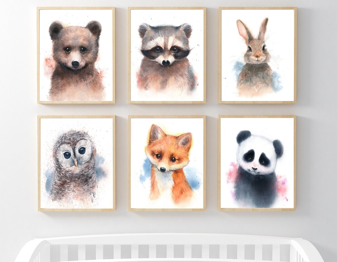Nursery Wall Art Set of 6, Woodland Animal Print - Etsy