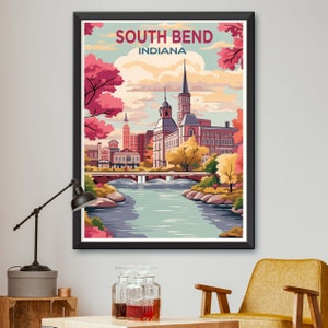 South Bend Indiana Cityscape Print: Notre Dame Home Decor