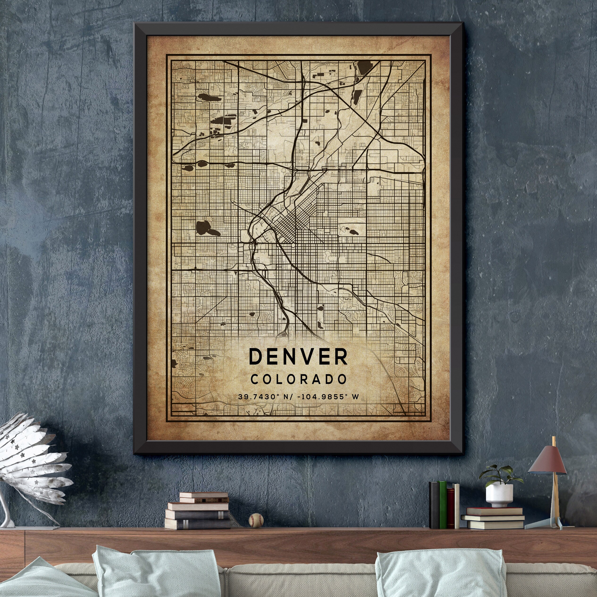 Denver Map Print Denver City Poster Vintage City Map Denver Etsy