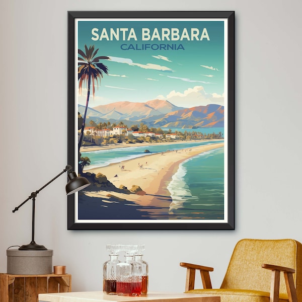 Santa Barbara Poster - Santa Barbara Print - Santa Barbara California - Coastal Artwork - Santa Barbara Illustration