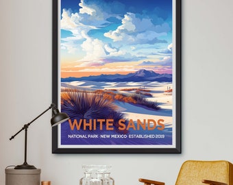White Sands National Park Illustration - Tranquil Desert Landscape Art Print