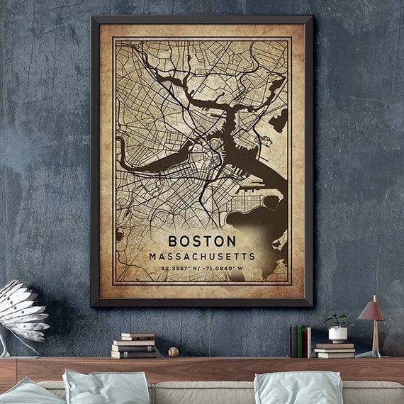 Boston Map Print Boston City Poster Vintage City Map Boston | Etsy