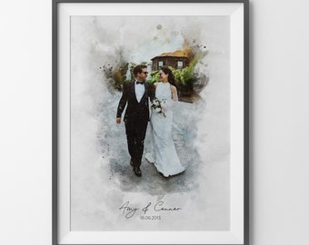 Watercolor Couple Portrait, Wedding Portrait, Custom Wedding Portrait, Watercolor Portrait, Wedding Gift, Watercolor Print for Anniversary