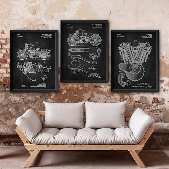 Harley Davidson Print Set Of 3 Patent Uk Harley Davidson Print Set Of 3, Harley Davidson Furniture And Home Decor