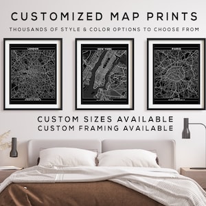 Personalized City Map Trio: Custom Home Town Prints, Unique Wall Decor for Any Location