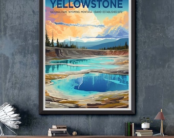 Framed Yellowstone Adventure: National Park Vintage-Style Travel Poster Art Print - Wilderness Lover Gift