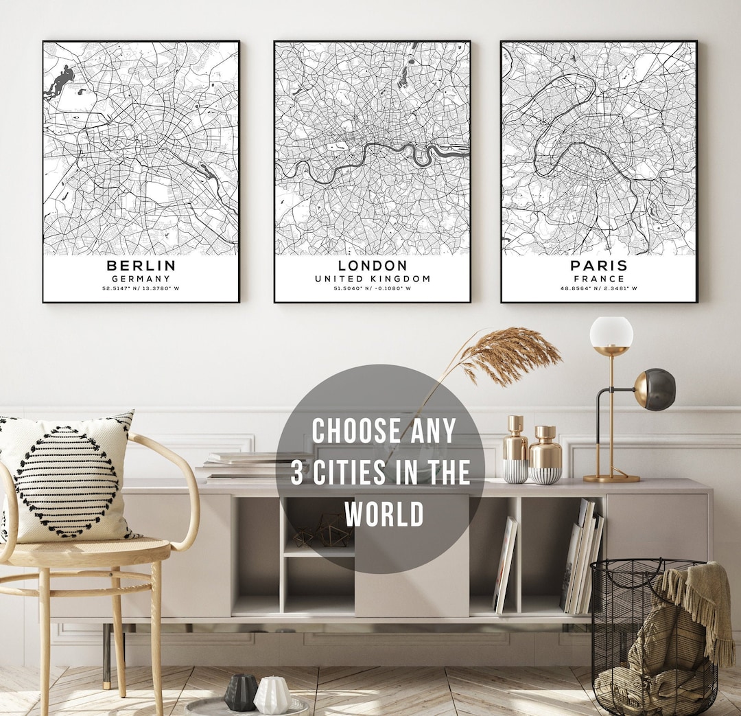 Personalized City Map Print Set: Custom Home Town Art (set of 3) - Etsy
