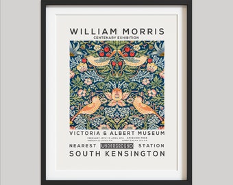 William Morris Print, Vintage Wall Decor, Exhibition Poster, Floral Wall Art, Flower Print, Home Decor, Strawberry Thieves