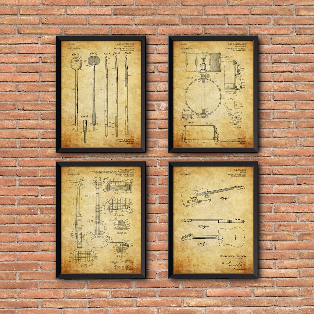 Musical Instrument Patent Prints Set of 4, Music Patent Prints, Set of ...