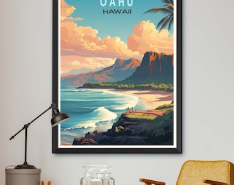 Oahu Bliss - Vibrant Illustrated Poster of Oahu, Hawaii | Multiple Sizes Available