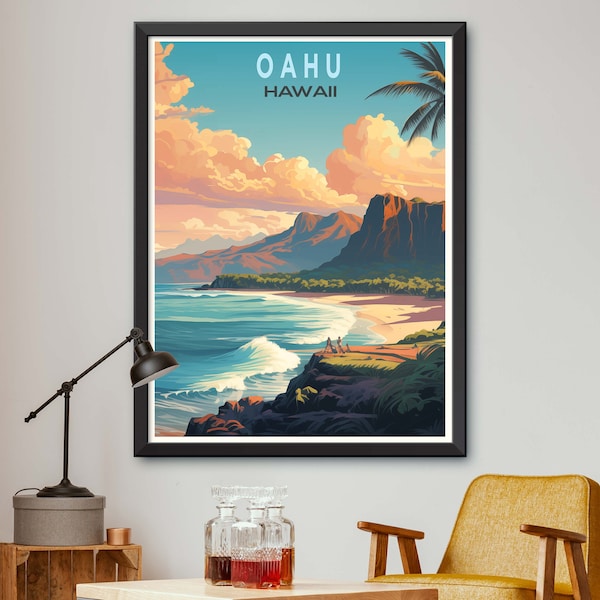 Oahu Bliss - Vibrant Illustrated Poster of Oahu, Hawaii | Multiple Sizes Available