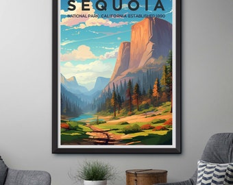 Framed Sequoia National Park Wall Art Print - Nature-Inspired Travel Poster - Vintage US Forest Landscape
