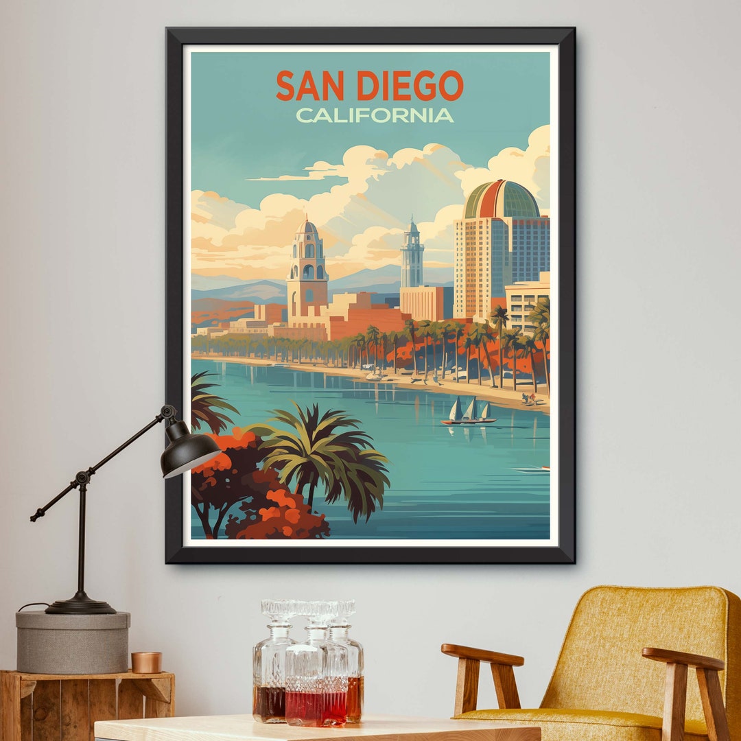 San Diego Skyline Art Print: Coastal California City Illustration ...