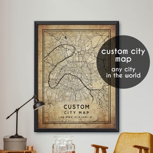 Personalized Vintage-Style City Map Print: Custom Wall Art Decor for Your Favorite Location