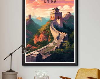 Great Wall of China Art Print – Travel Illustration