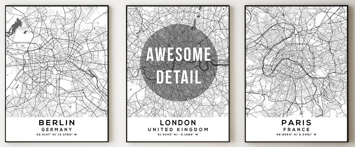 Personalized Map Print Set of 3 Map Prints Custom Map - Etsy