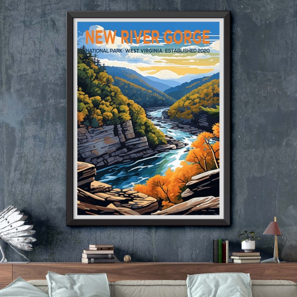 New River Gorge National Park Poster - West Virginia Travel Print - National Park Gift - Vintage Style Travel Print - Retro Travel Poster