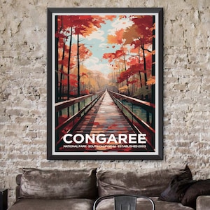 Ilustración del Parque Nacional Congaree - Impresión de arte del desierto sereno - Cartel del bosque