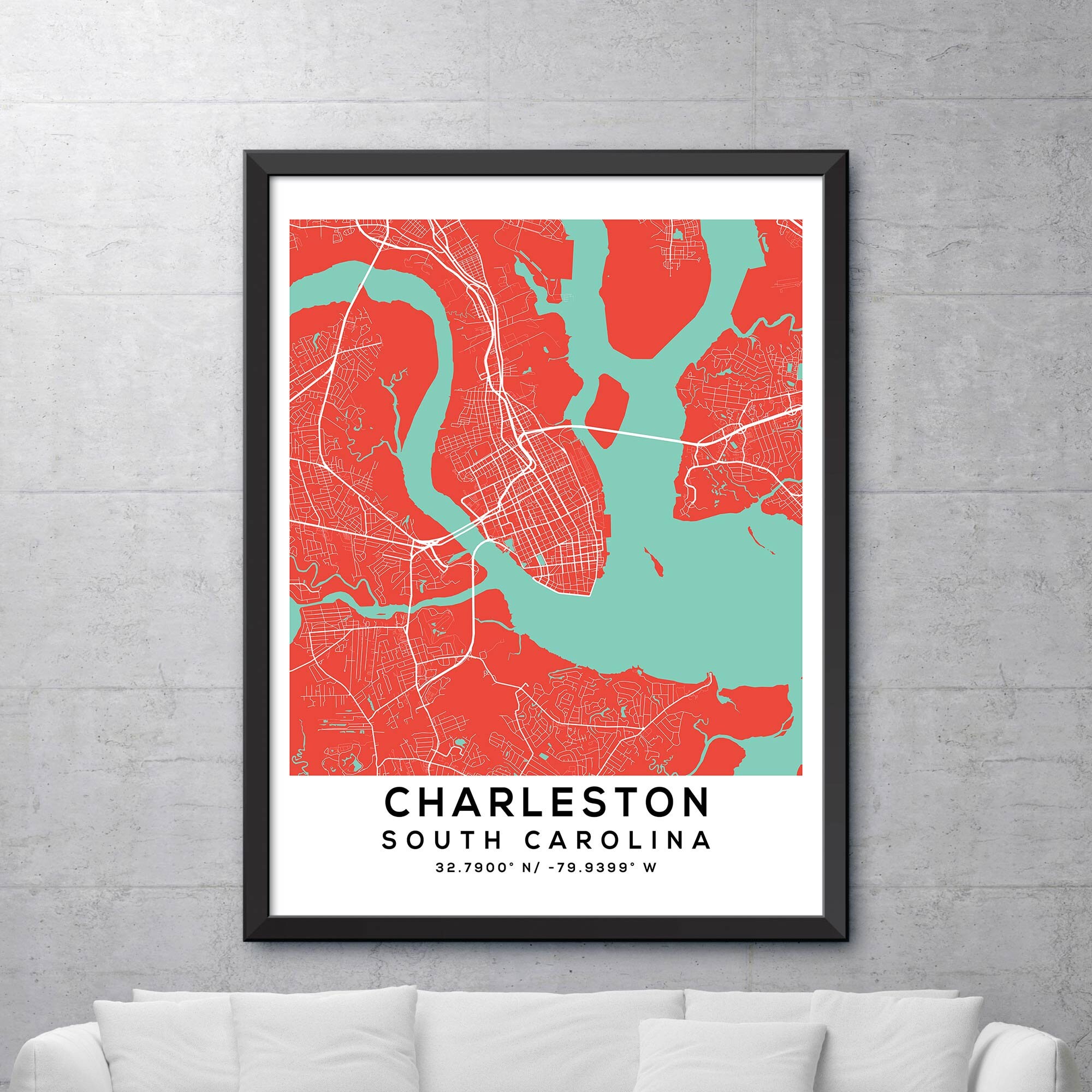 Charleston Map Print Charleston City Poster Vintage City | Etsy