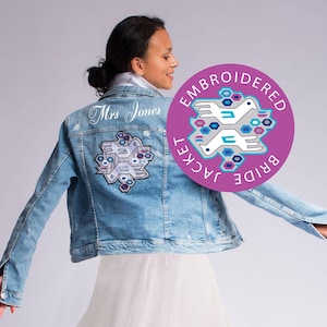 Custom Bride Jean Jacket: Embroidered Denim, Nesting Birds