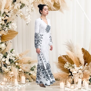 Hand-Painted Boho Wedding Gown: Sustainable Travel Dress