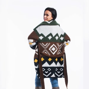 Wool Sweater, Oversized Alpaca Wool Cardigan, Vintage Cardigan Sweater, Plus Size, Gift For Her, Hand Designed in Boho Western Style
