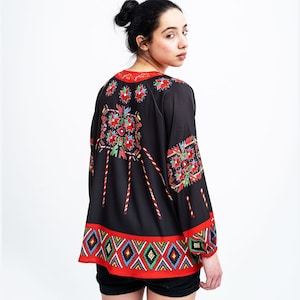 Camisa eslava, blusa campesina, top Y2K, top bohemio, blusa negra, top holgado, top fluido