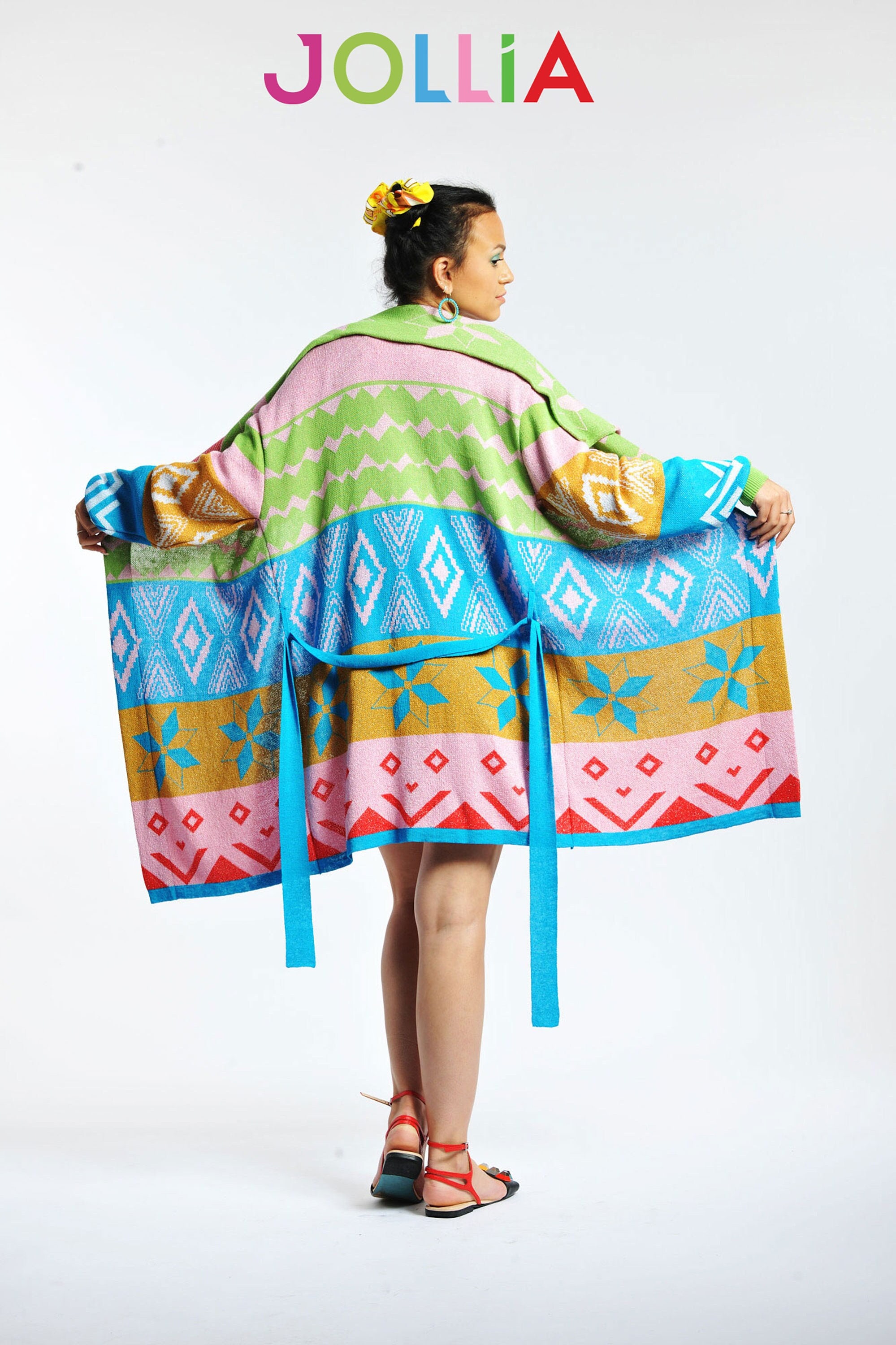 Rainbow Linen Cardigan Sweater: Sparkly Boho Tunic Robe