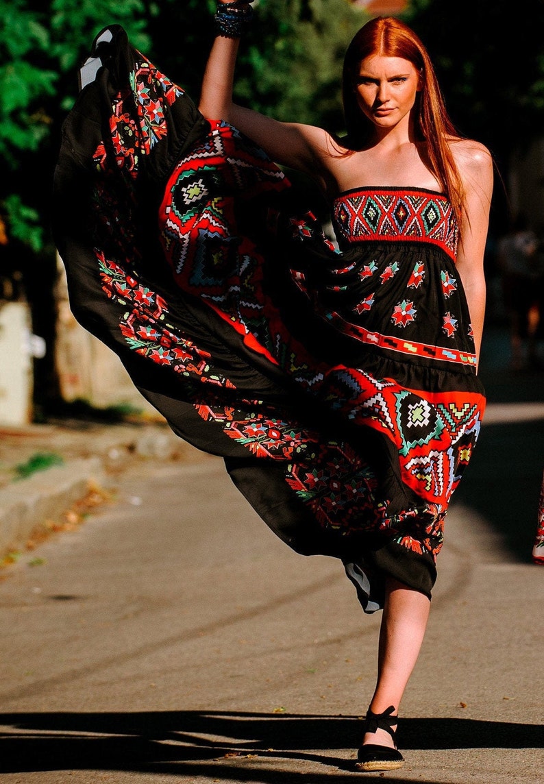Black Еvening Dress/ Boho Chic Dress/ Long Boho Skirt Etsy