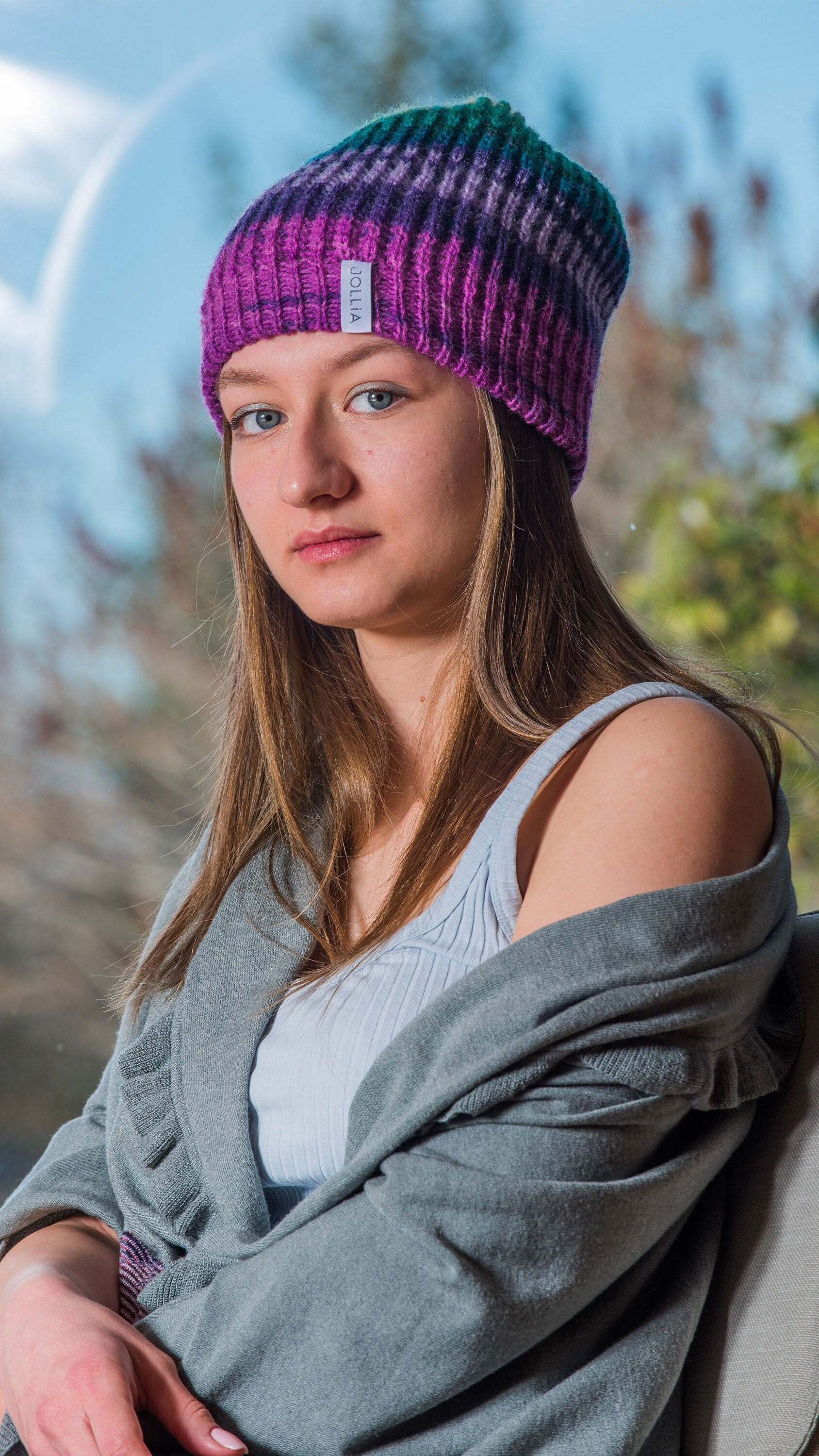 I.Magnin & Co. Purple Wool Knit Slouchy Beanie Grunge ZICANCN Gothic Purple Skeleton Skull Knit Beanie Hat, Winter  main image 3